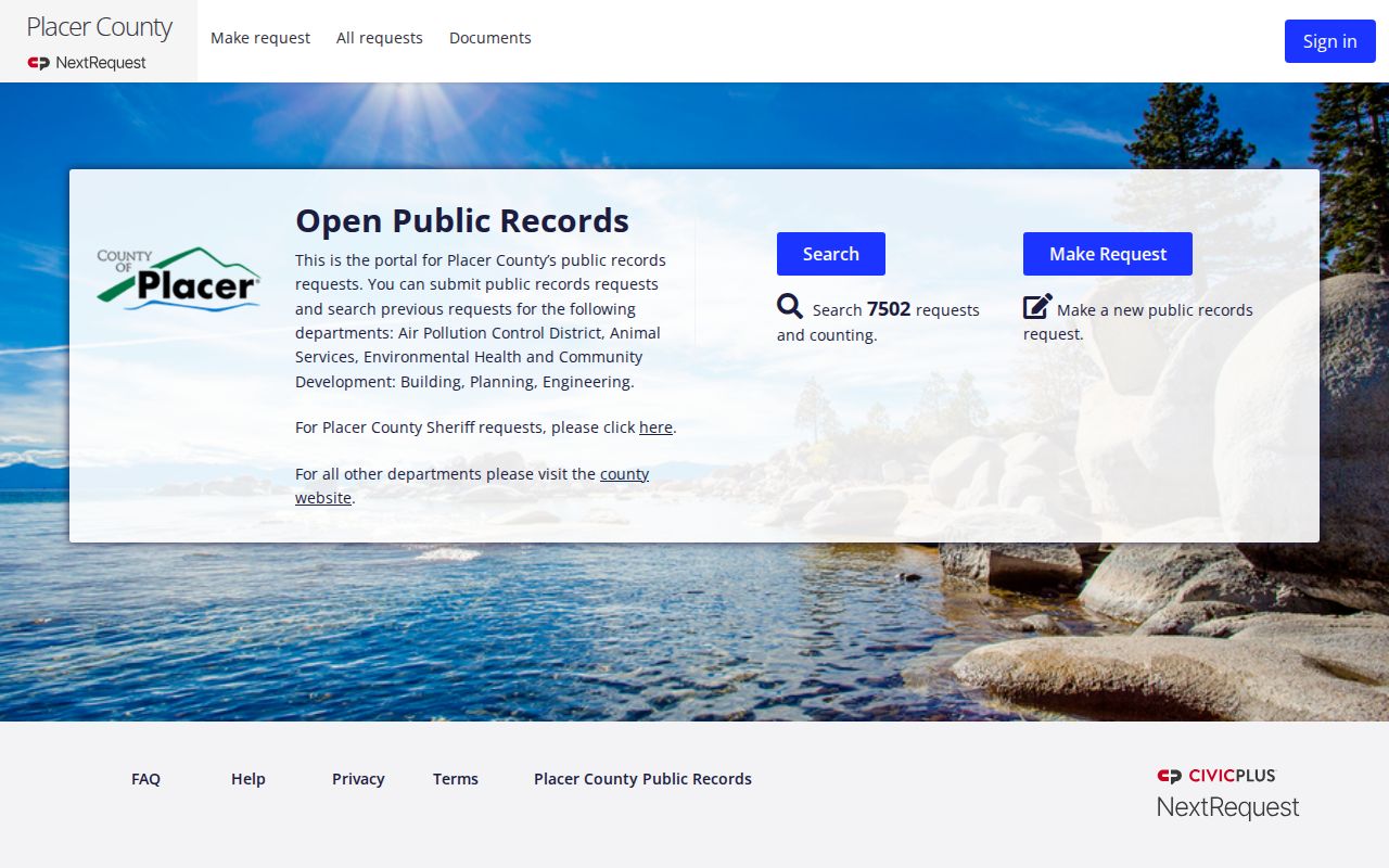 Placer County residents directory public records request portal