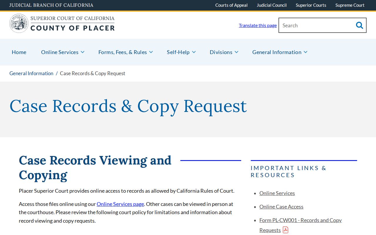 Placer County resident lookup court records request